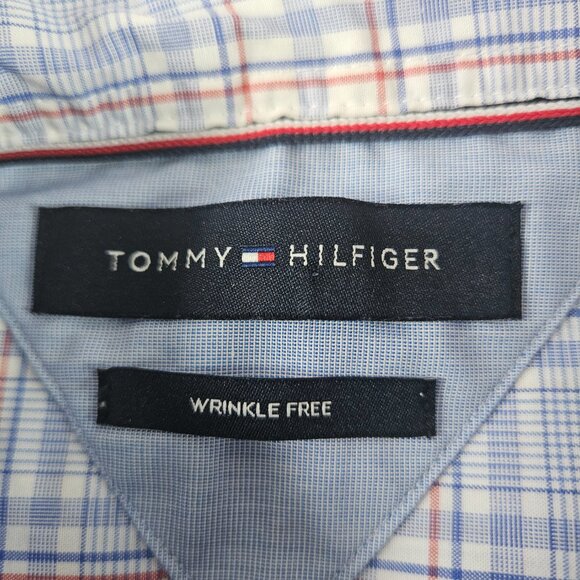 Tommy Hilfiger Shirt Men's Size L 16 34/35 Blue Plaid Wrinkle Free Long Sleeve - Picture 4 of 10